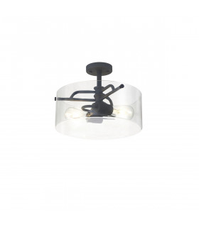 Clarence Semi Flush Ceiling Lamp 2 Light E27 Anthracite Clear Glass-1