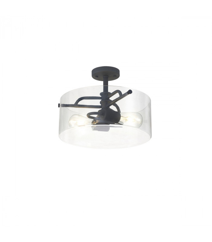 Clarence Semi Flush Ceiling Lamp 2 Light E27 Anthracite Clear Glass-1