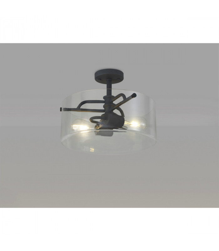 Clarence Semi Flush Ceiling Lamp 2 Light E27 Anthracite Clear Glass-3