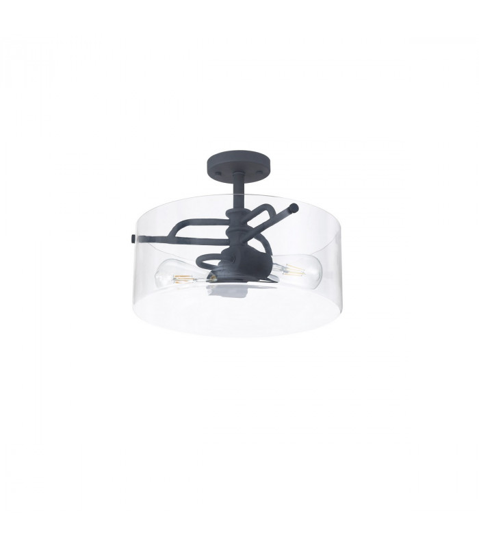 Clarence Semi Flush Ceiling Lamp 2 Light E27 Anthracite Clear Glass-4