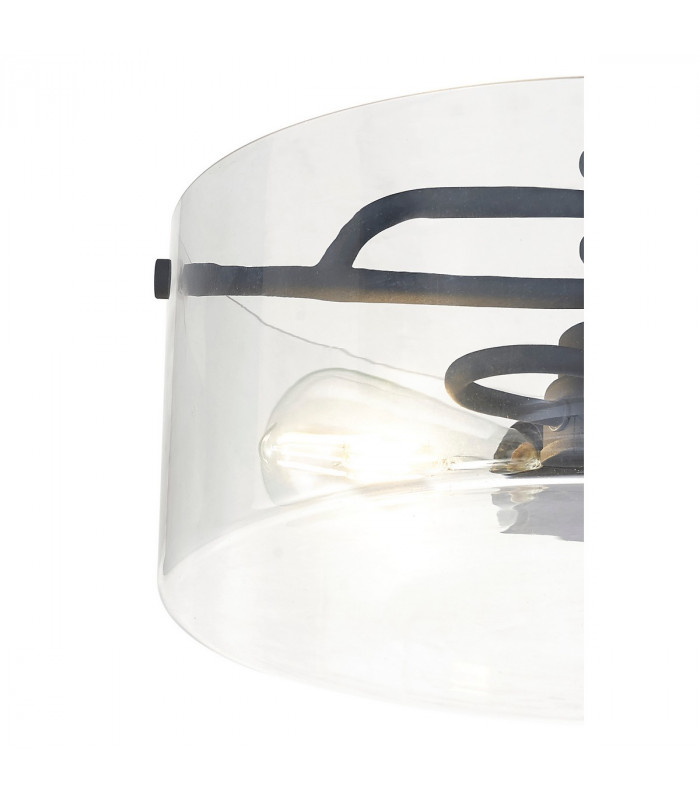 Clarence Semi Flush Ceiling Lamp 2 Light E27 Anthracite Clear Glass-5