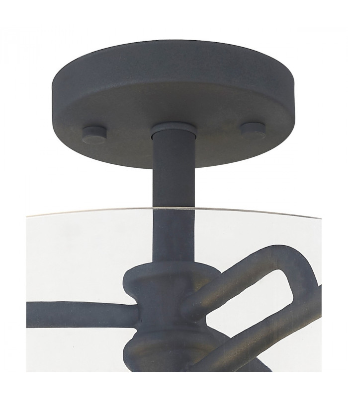 Clarence Semi Flush Ceiling Lamp 2 Light E27 Anthracite Clear Glass-7