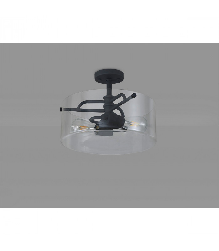 Clarence Semi Flush Ceiling Lamp 2 Light E27 Anthracite Clear Glass-8