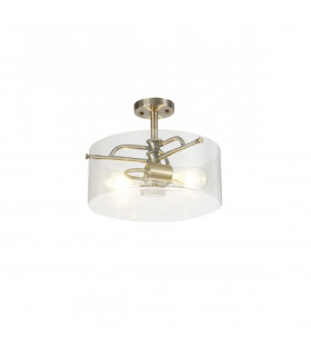 Clarence Semi Flush Ceiling Lamp 2 Light E27 Antique Brass Clear Glass-1