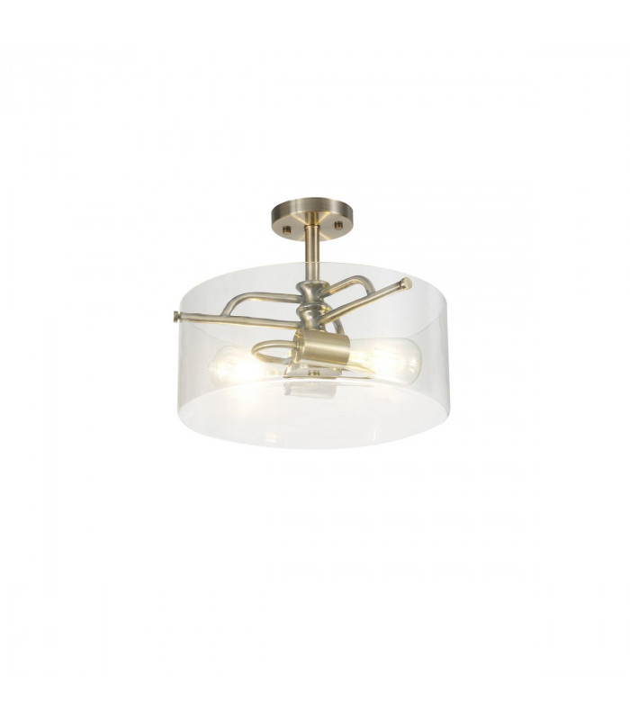 Clarence Semi Flush Ceiling Lamp 2 Light E27 Antique Brass Clear Glass-1