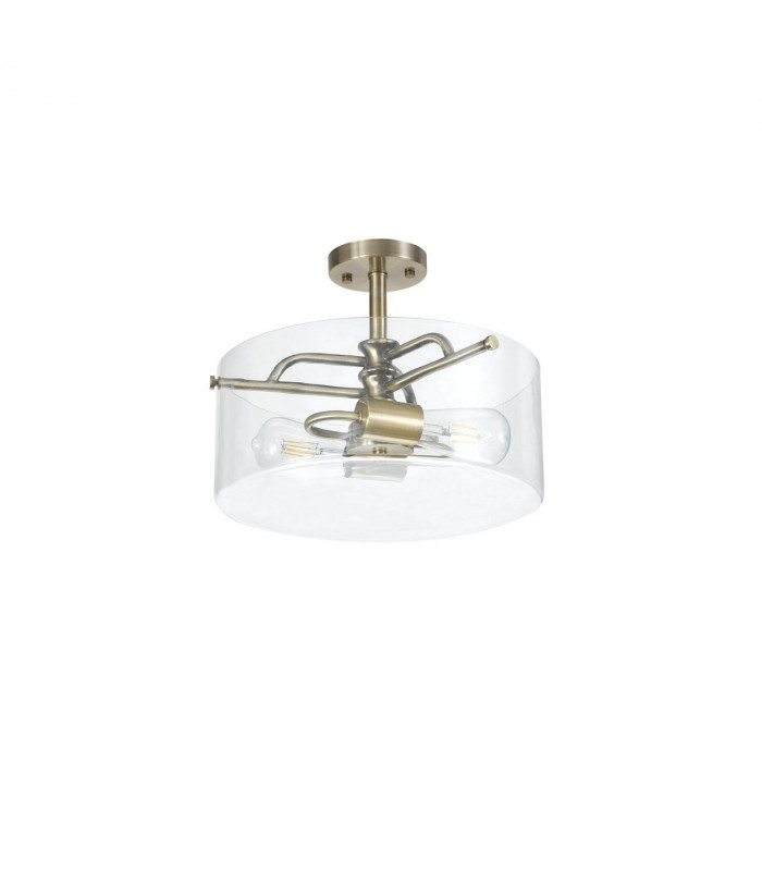 Clarence Semi Flush Ceiling Lamp 2 Light E27 Antique Brass Clear Glass-4