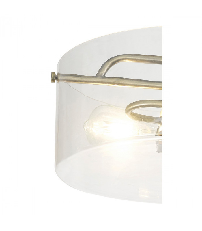 Clarence Semi Flush Ceiling Lamp 2 Light E27 Antique Brass Clear Glass-5