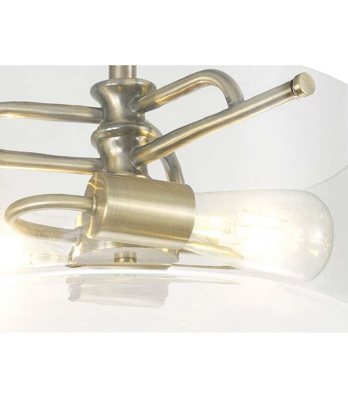 Clarence Semi Flush Ceiling Lamp 2 Light E27 Antique Brass Clear Glass-6