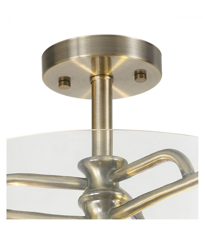Clarence Semi Flush Ceiling Lamp 2 Light E27 Antique Brass Clear Glass-7