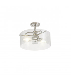 Clarence Semi Flush Ceiling Lamp 2 Light E27 Polished Nickel Clear Glass-1