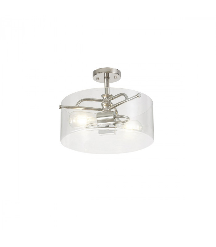 Clarence Semi Flush Ceiling Lamp 2 Light E27 Polished Nickel Clear Glass-1
