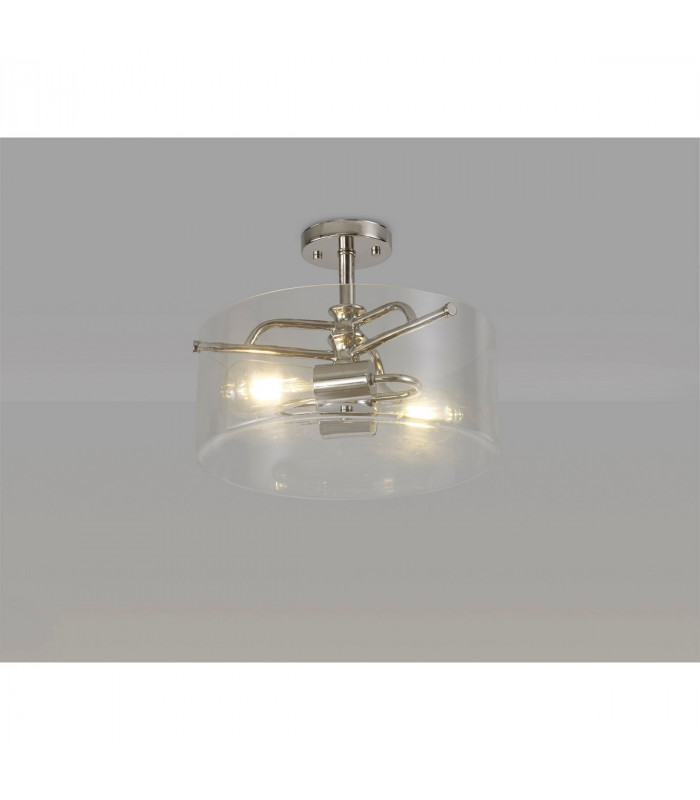 Clarence Semi Flush Ceiling Lamp 2 Light E27 Polished Nickel Clear Glass-3