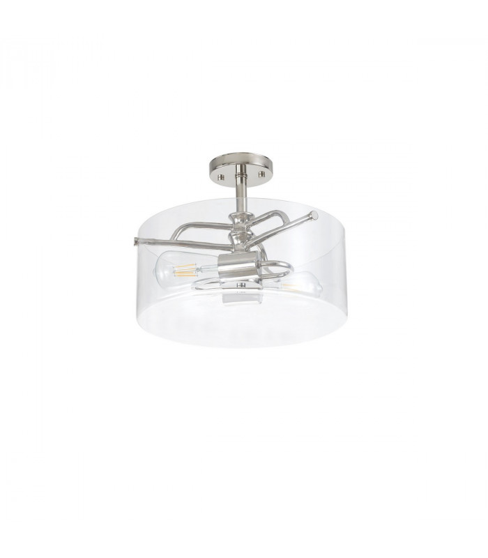 Clarence Semi Flush Ceiling Lamp 2 Light E27 Polished Nickel Clear Glass-4