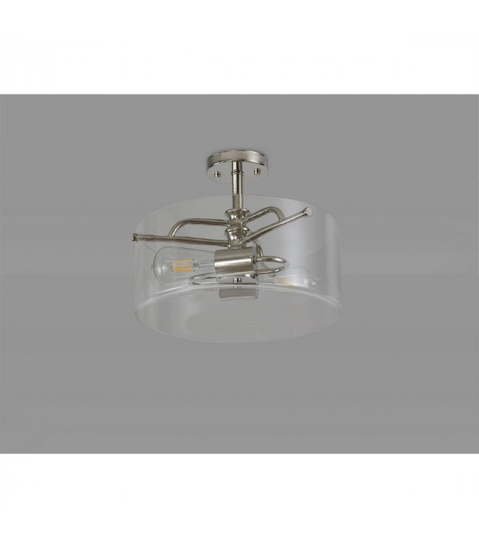 Clarence Semi Flush Ceiling Lamp 2 Light E27 Polished Nickel Clear Glass-8