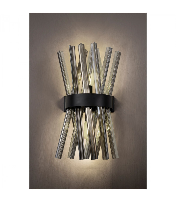 Hornby 2 Light E14 Wall Lamp E14 Matt Black Smoke Glass-8