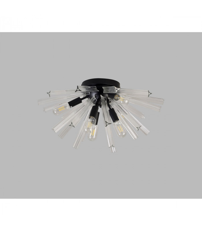 Hornby 6 Light E14 Semi Flush Matt Black Clear Glass-7