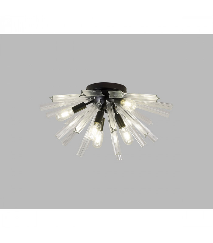 Hornby 6 Light E14 Semi Flush Matt Black Clear Glass-8
