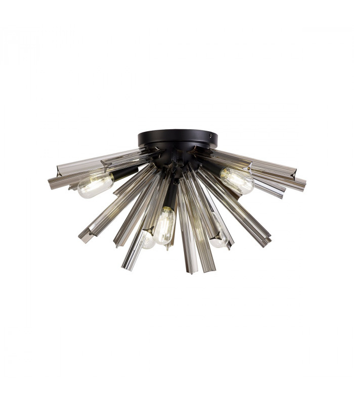 Hornby 6 Light E14 Semi Flush Matt Black Smoke Glass-1