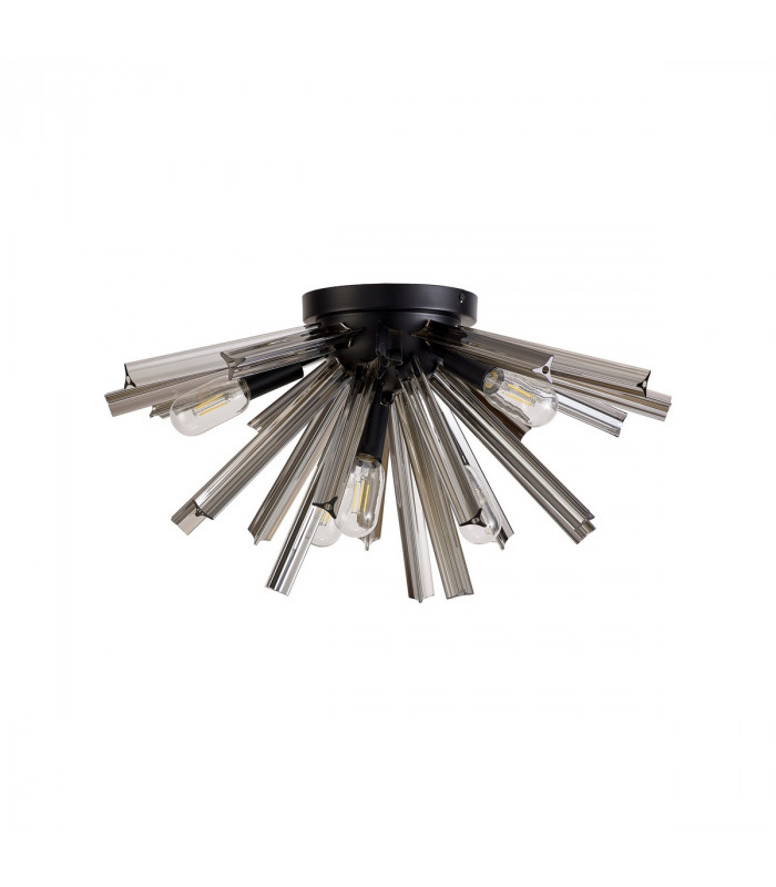 Hornby 6 Light E14 Semi Flush Matt Black Smoke Glass-4