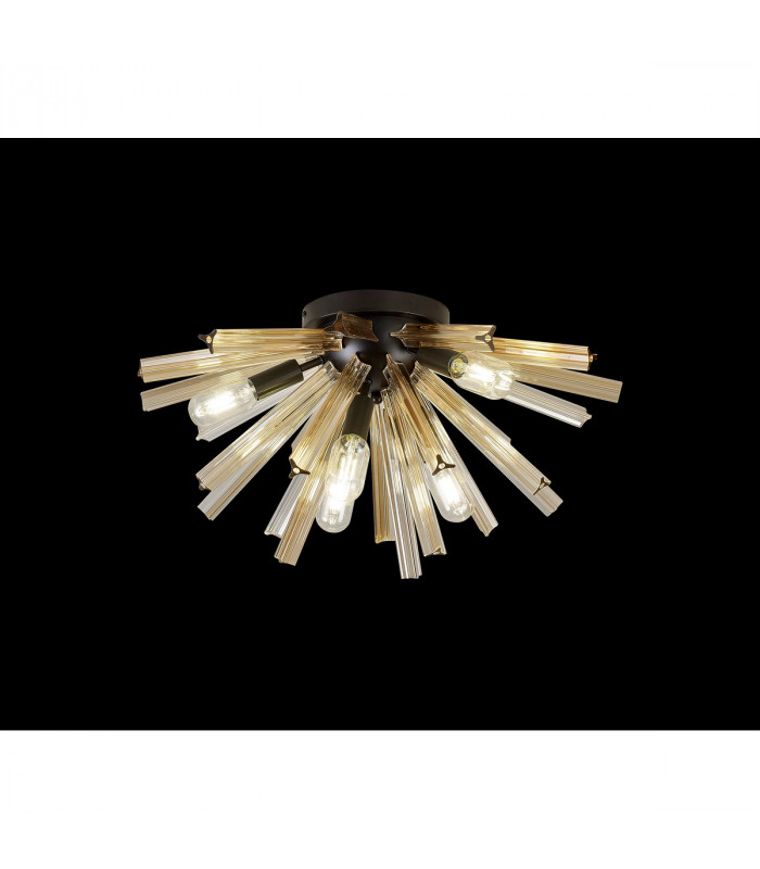 Hornby 6 Light E14 Semi Flush Matt Black Champagne Gold Glass-3