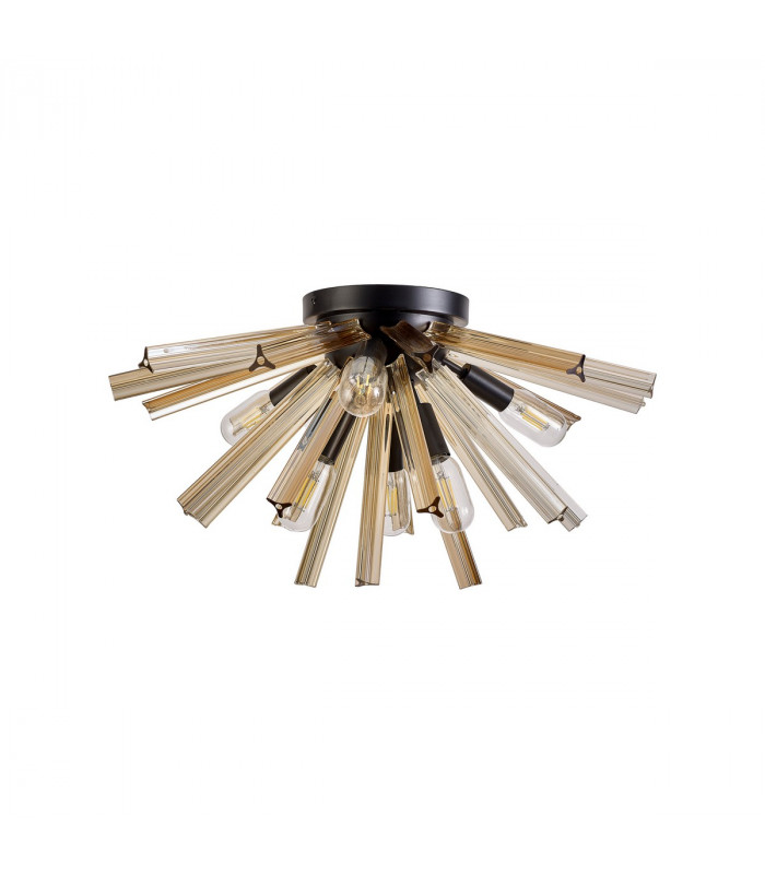 Hornby 6 Light E14 Semi Flush Matt Black Champagne Gold Glass-4