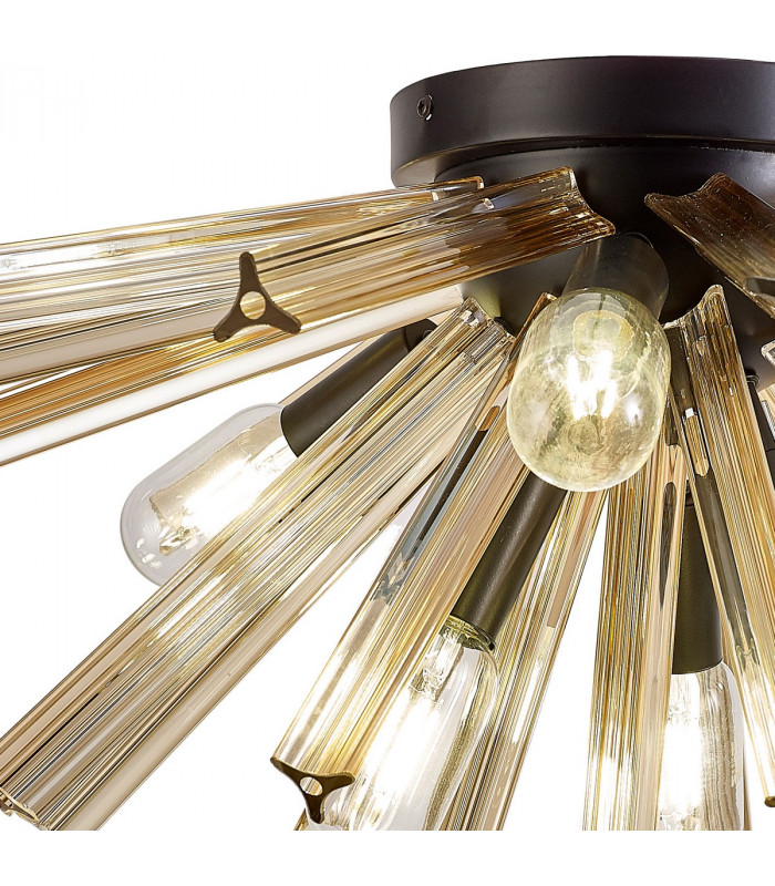 Hornby 6 Light E14 Semi Flush Matt Black Champagne Gold Glass-5