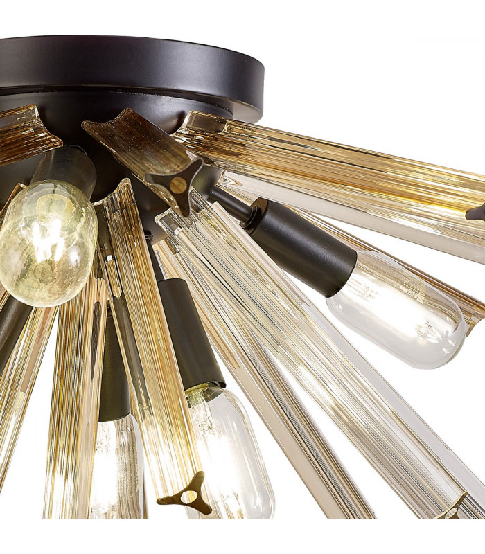 Hornby 6 Light E14 Semi Flush Matt Black Champagne Gold Glass-6