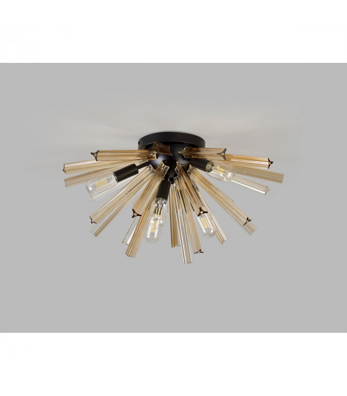 Hornby 6 Light E14 Semi Flush Matt Black Champagne Gold Glass-7