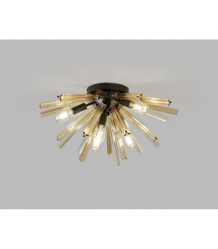 Hornby 6 Light E14 Semi Flush Matt Black Champagne Gold Glass-8