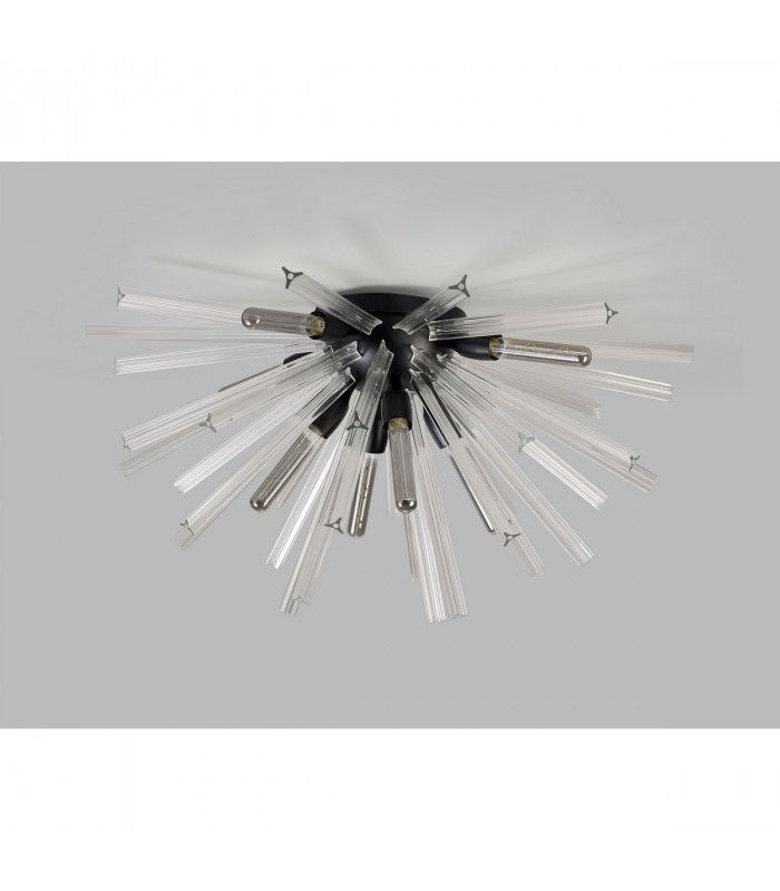 Hornby 8 Light E27 Semi Flush Matt Black Clear Glass-7