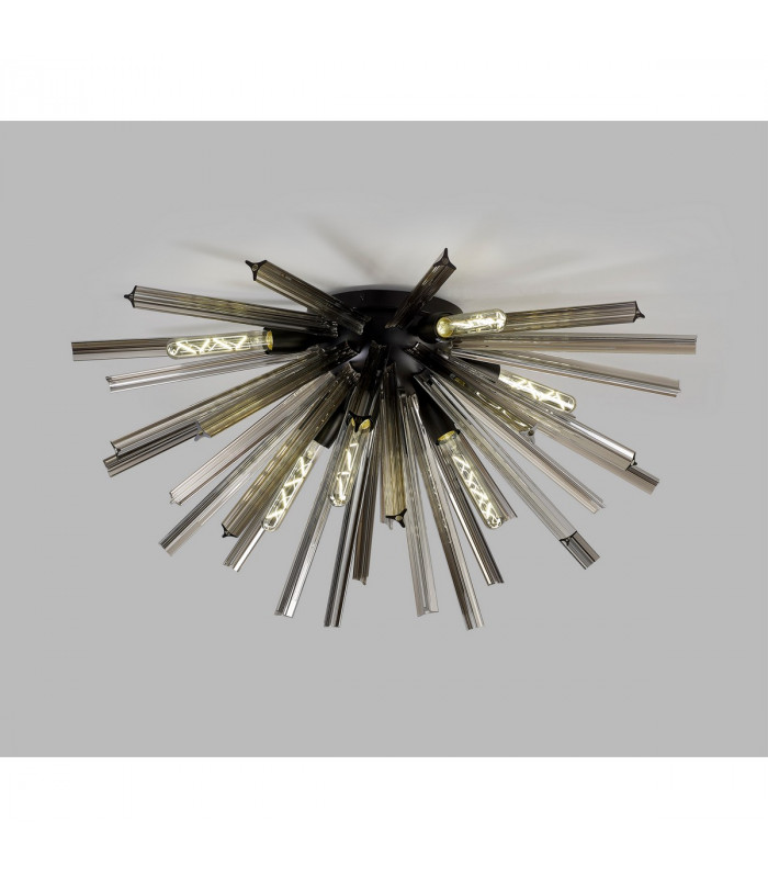 Hornby 8 Light E27 Semi Flush Matt Black Smoke Glass-8