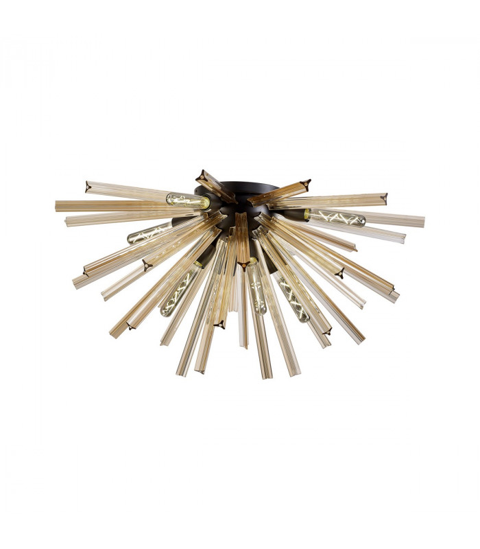 Hornby 8 Light E27 Semi Flush Matt Black Champagne Gold Glass-1