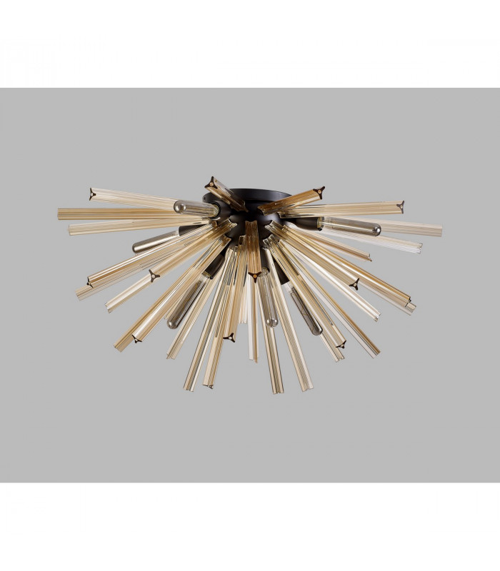 Hornby 8 Light E27 Semi Flush Matt Black Champagne Gold Glass-7