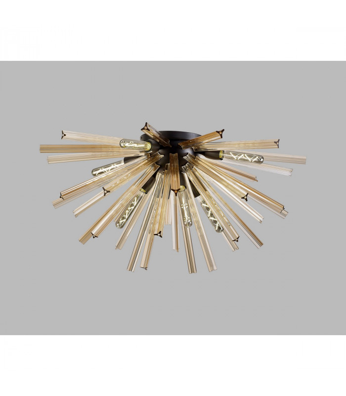 Hornby 8 Light E27 Semi Flush Matt Black Champagne Gold Glass-8