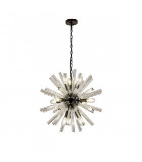 Hornby 10 Light E14 Round Ceiling Pendant Matt Black Clear Glass-1