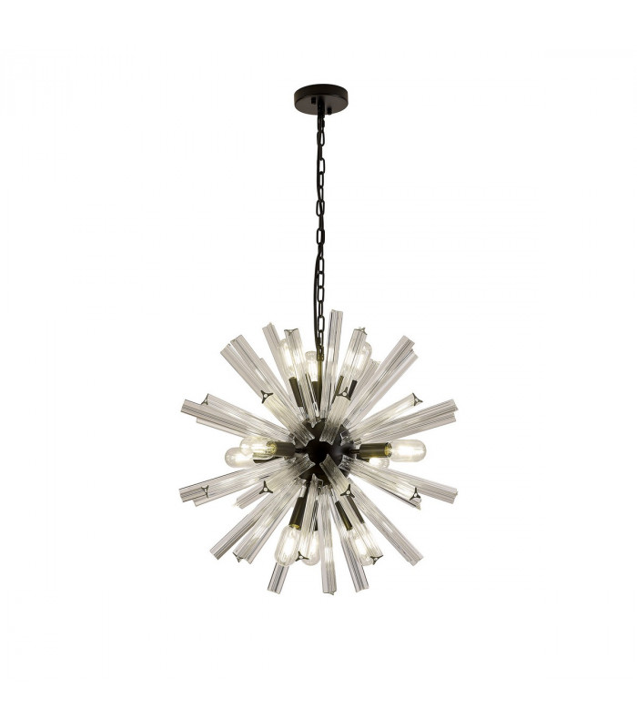 Hornby 10 Light E14 Round Ceiling Pendant Matt Black Clear Glass-1