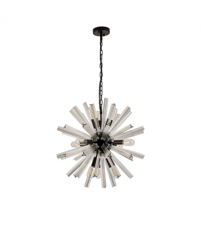 Hornby 10 Light E14 Round Ceiling Pendant Matt Black Clear Glass-4