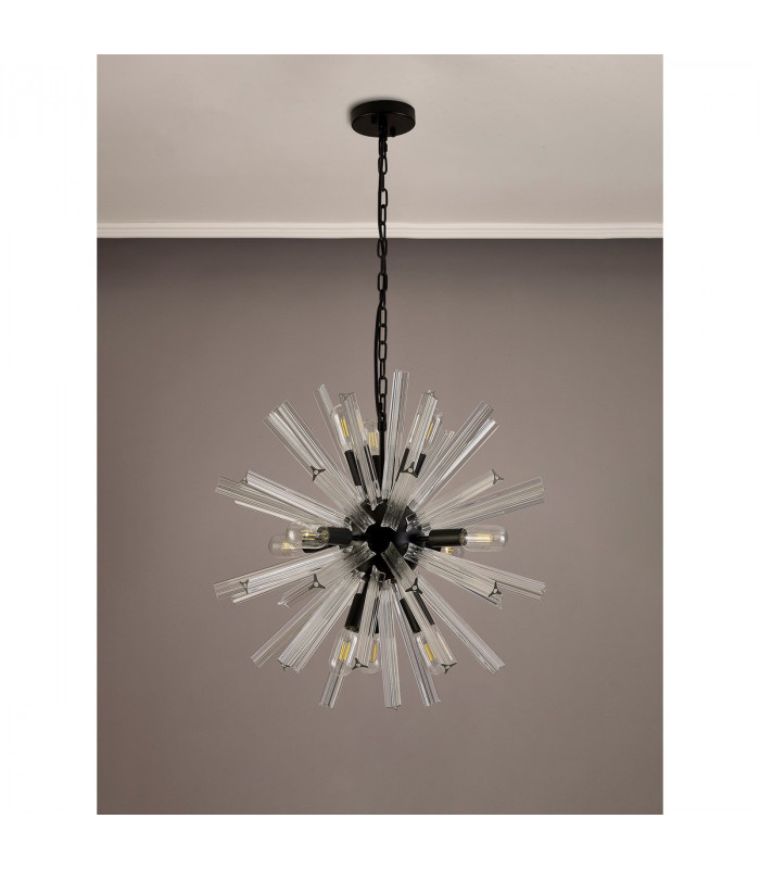 Hornby 10 Light E14 Round Ceiling Pendant Matt Black Clear Glass-9