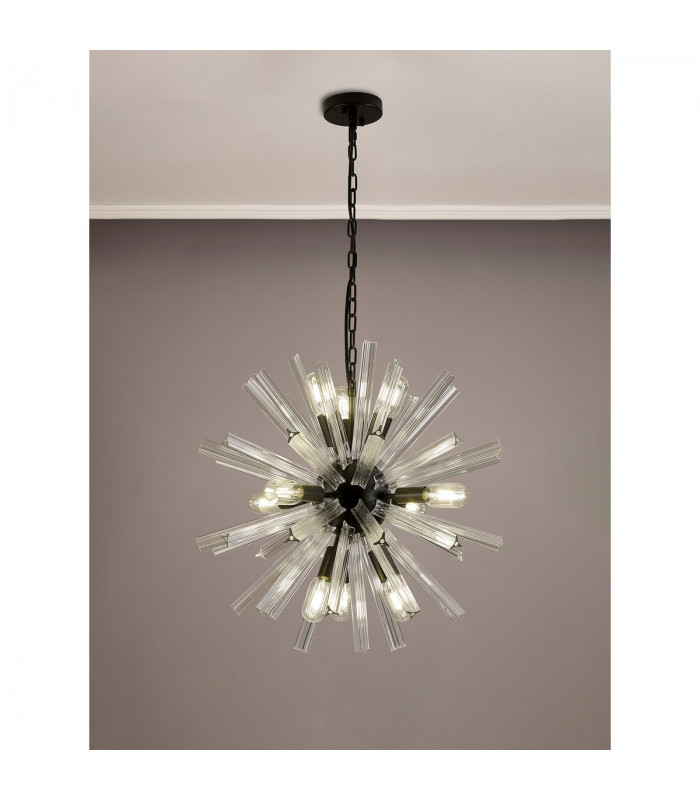 Hornby 10 Light E14 Round Ceiling Pendant Matt Black Clear Glass-10