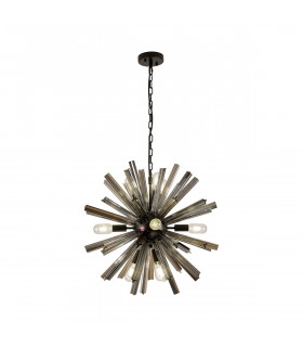 Hornby 10 Light E14 Round Ceiling Pendant Matt Black Smoke Glass-1