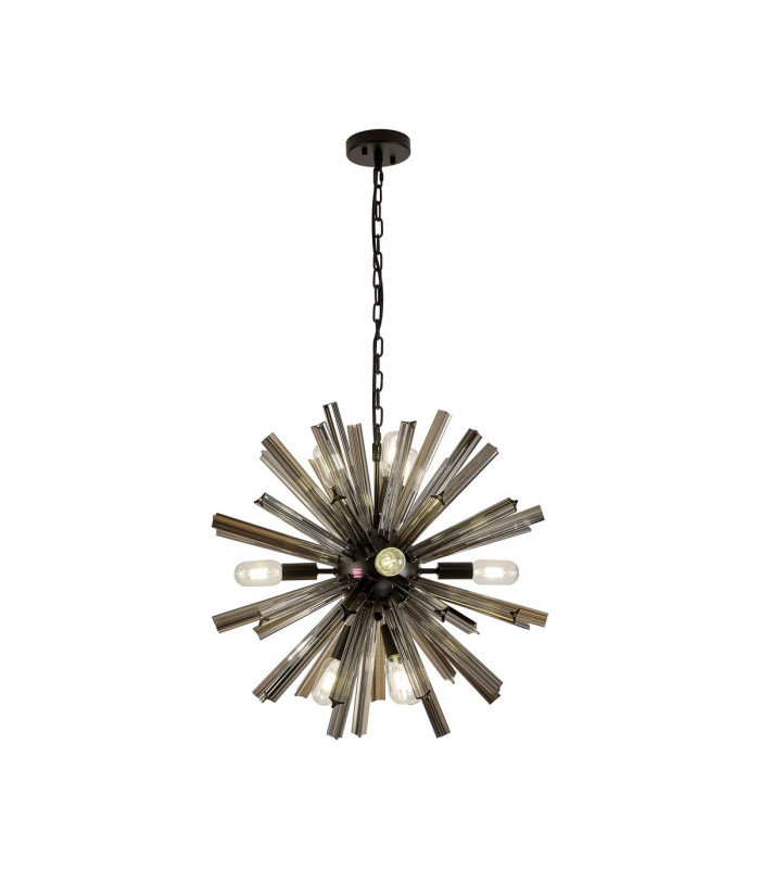 Hornby 10 Light E14 Round Ceiling Pendant Matt Black Smoke Glass-1