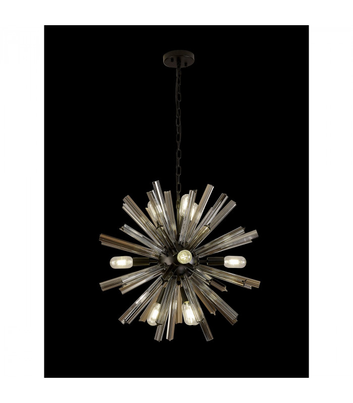 Hornby 10 Light E14 Round Ceiling Pendant Matt Black Smoke Glass-3