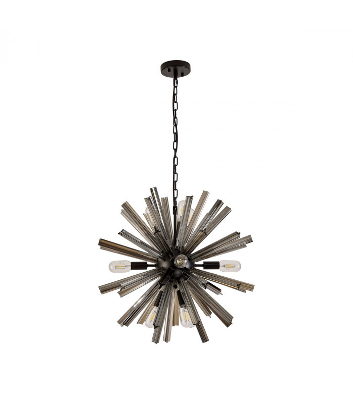 Hornby 10 Light E14 Round Ceiling Pendant Matt Black Smoke Glass-4