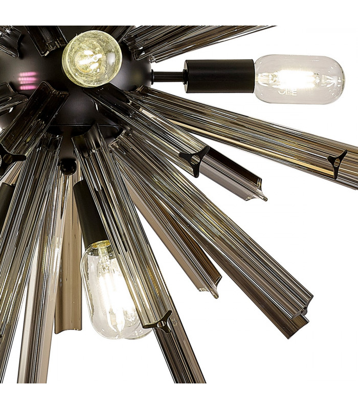 Hornby 10 Light E14 Round Ceiling Pendant Matt Black Smoke Glass-7