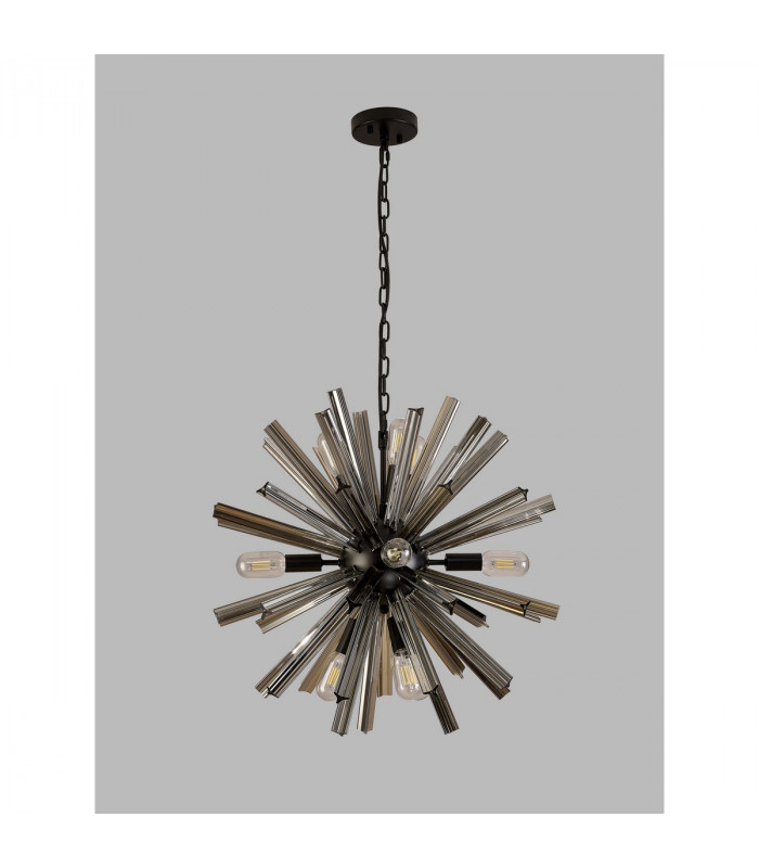 Hornby 10 Light E14 Round Ceiling Pendant Matt Black Smoke Glass-8