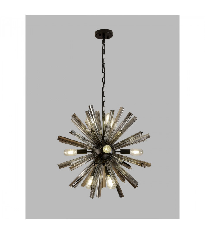 Hornby 10 Light E14 Round Ceiling Pendant Matt Black Smoke Glass-9