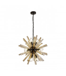 Hornby 10 Light E14 Round Ceiling Pendant Matt Black Champagne Gold Glass-1