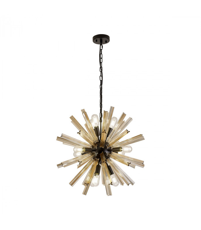 Hornby 10 Light E14 Round Ceiling Pendant Matt Black Champagne Gold Glass-1