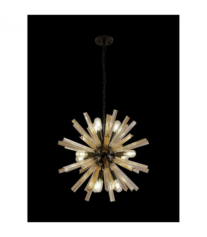 Hornby 10 Light E14 Round Ceiling Pendant Matt Black Champagne Gold Glass-3