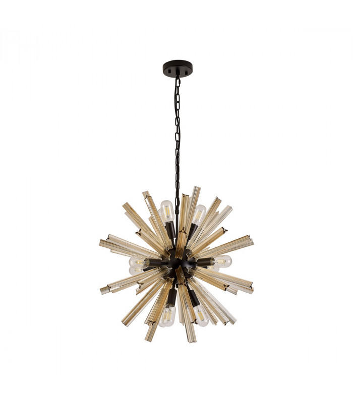 Hornby 10 Light E14 Round Ceiling Pendant Matt Black Champagne Gold Glass-4